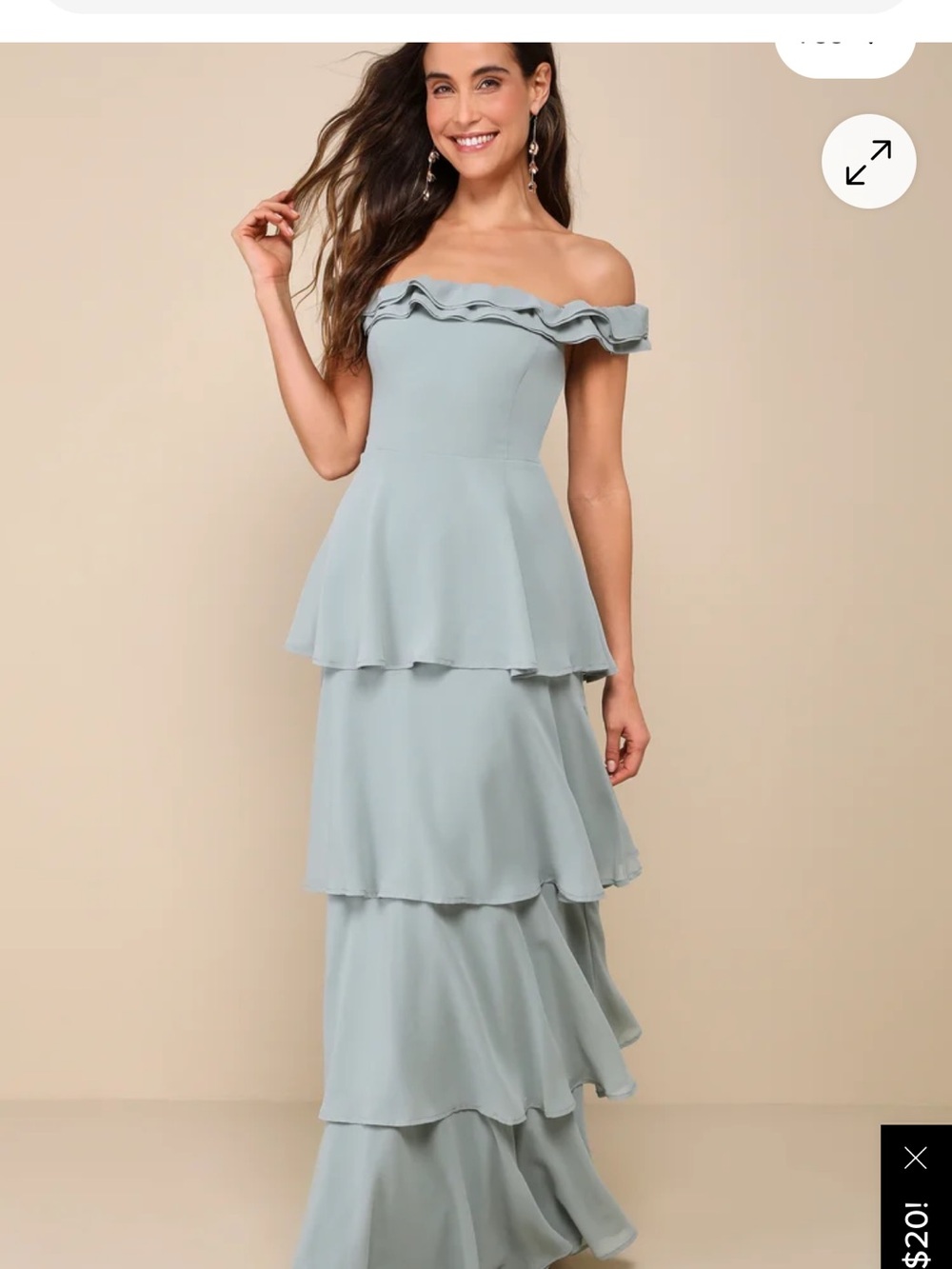 Lulu's Sage Green Off-the-Shoulder Tiered Maxi Dress